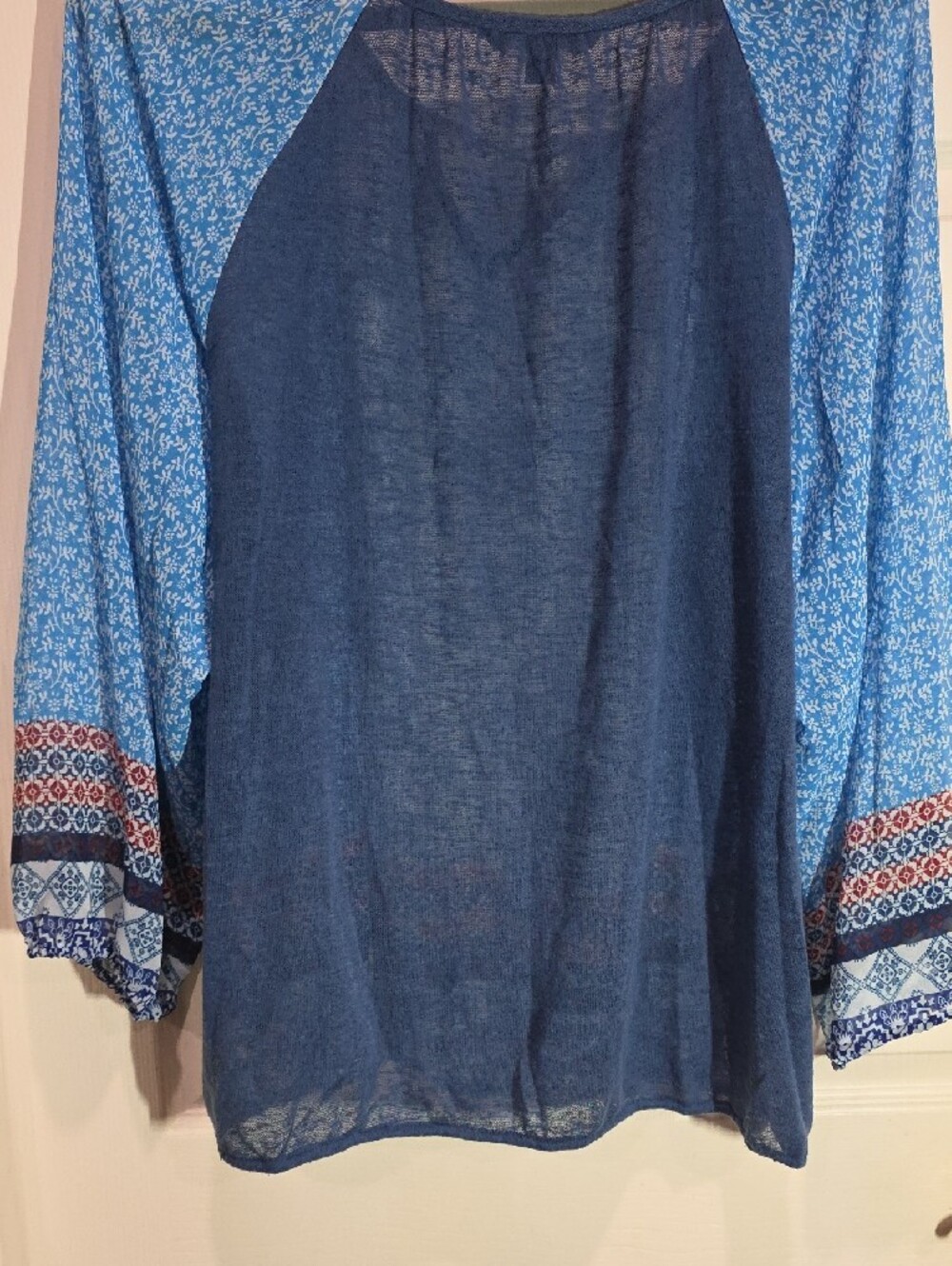 Blue Paisley-Panel Boho Tunic Top - Picture 6 of 8